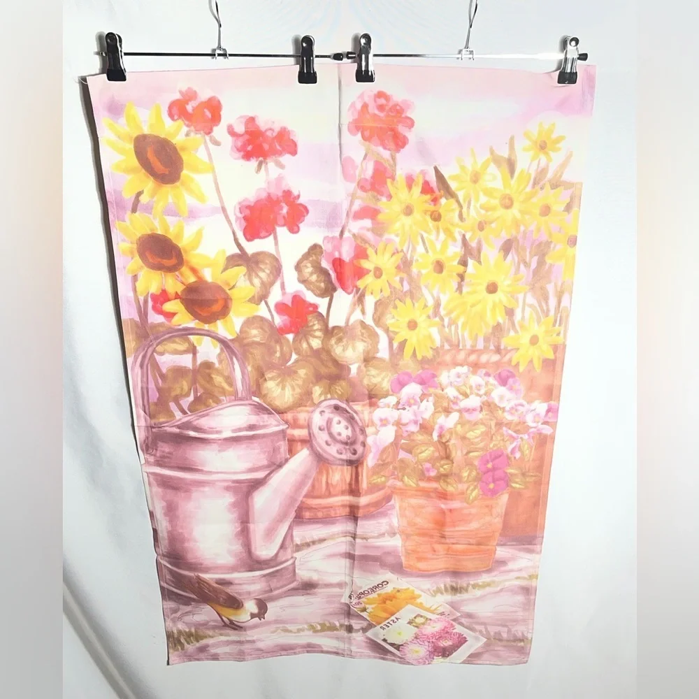 Floral Garden Decorative Towel Wall Hanging Sunflowers Watering Can Spring Art
